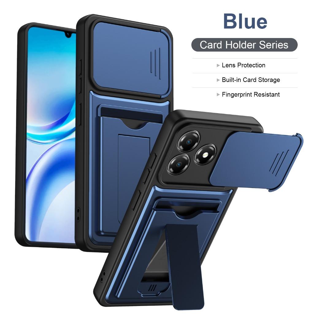 Slide Camera Lens Protector Phone Case Built-in Card Slot Holder Invisible Bracket Kickstand For ZTE Blade A56 A36 A35E Cover