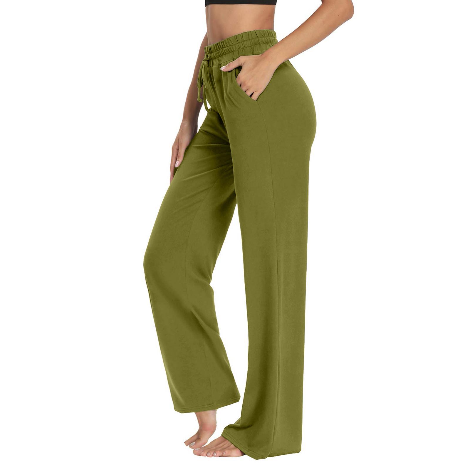 Womens Yoga Sweatpants Wide Leg High Waisted Pajamas Pants Comfy Workout Loose Pants With Pockets L