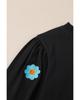 Azura Exchange Black Floral Embroidered Puff Sleeve Top