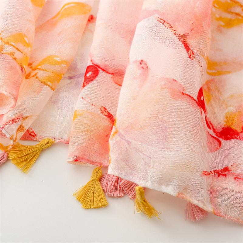 New Summer Travel Sunscreen Scarf Balinese Yarn Ink Painted Butterfly Cotton Linen Scarf Ladies Scarf