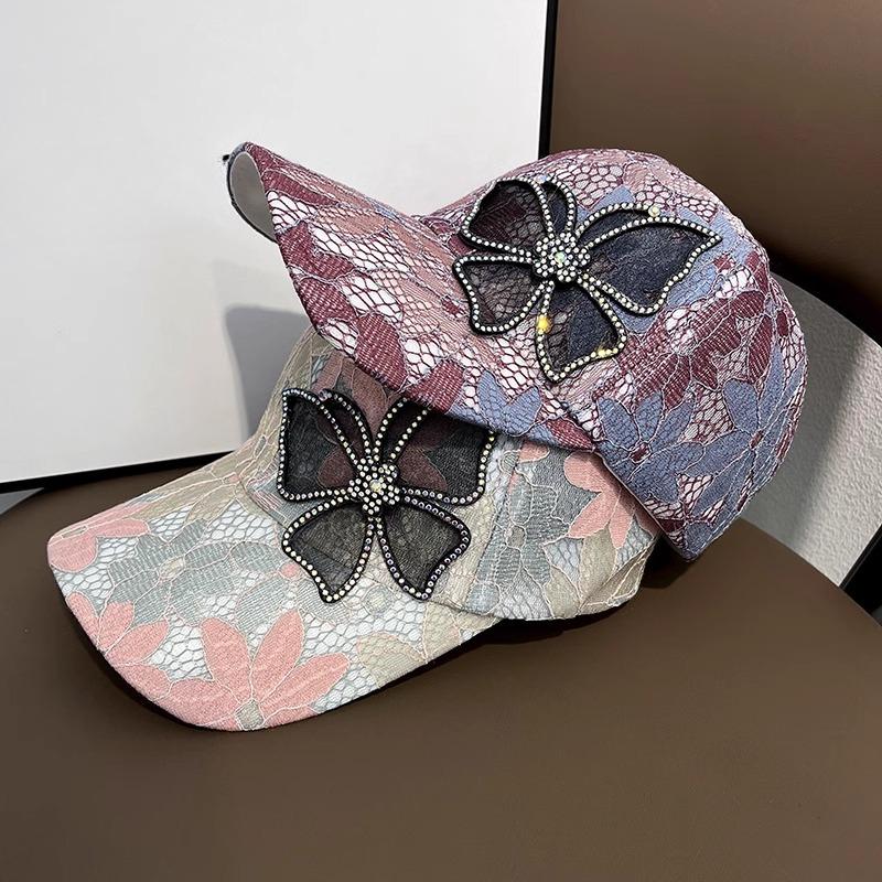 Versatile Summer Rhinestone Butterfly Baseball Cap Mom Lace Thin Breathable Sun Protection Fashionable Mother Baseball Hat for Women
