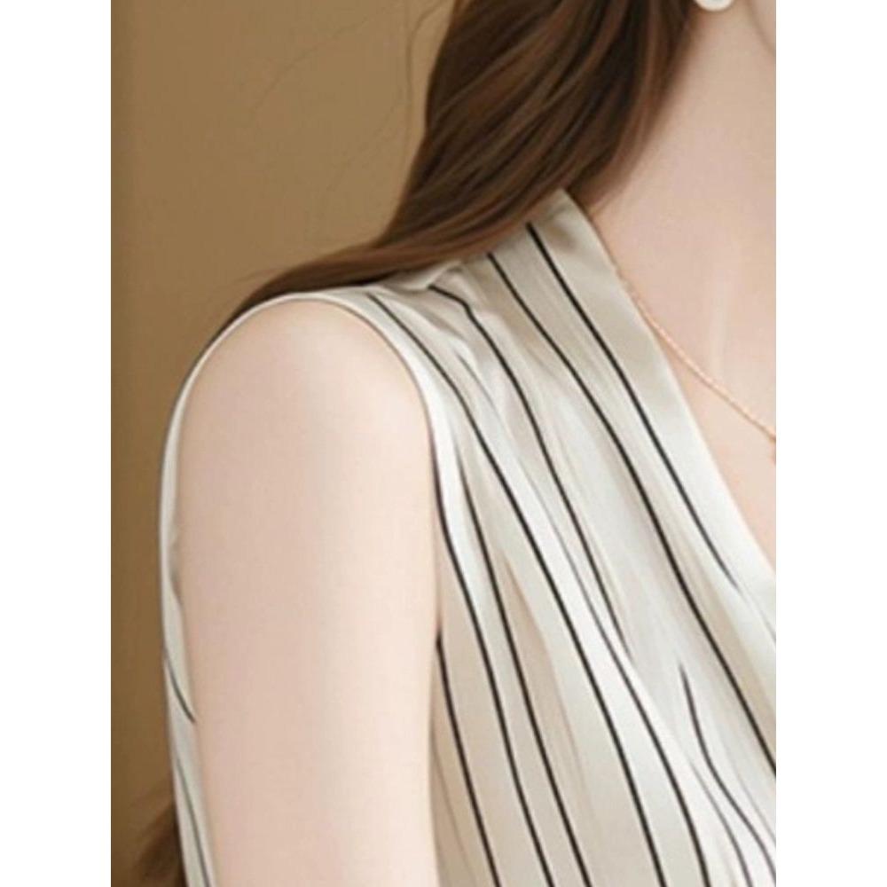 French Light Cooked V-neck Striped Vest Chiffon Shirt for Women with a Niche Design Unique and Chic Sleeveless Top for Summer