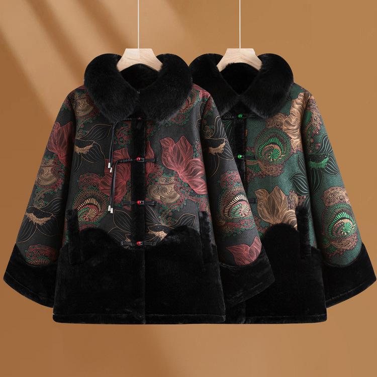 Middle-aged and Elderly Mothers Wear Winter Plus Velvet Thickened Fur Coat Grandma Winter Clothes Warm Fur Old Lady Clothes