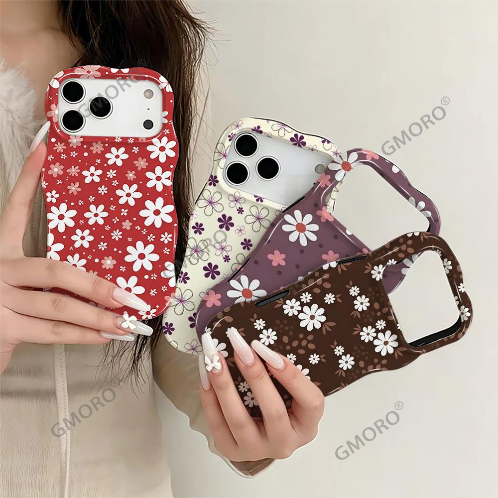 Contrasting Color White Floral Wavy Film Two-in-one High-end Women's Apple 17pm European and American Hot-selling iPhone16