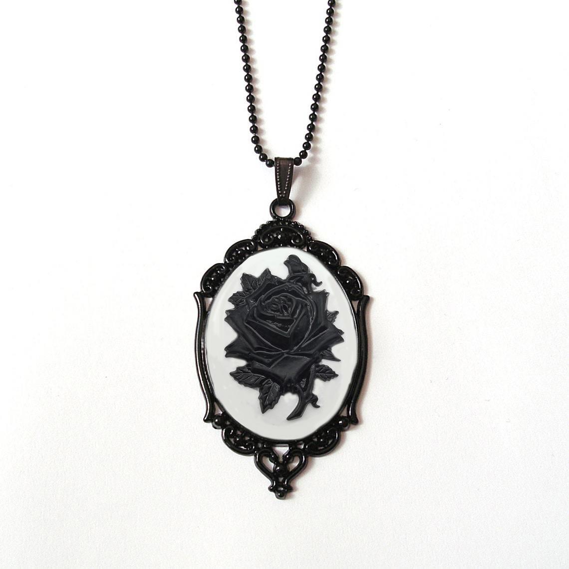 Vintage Gothic Black & Red Rose Necklace