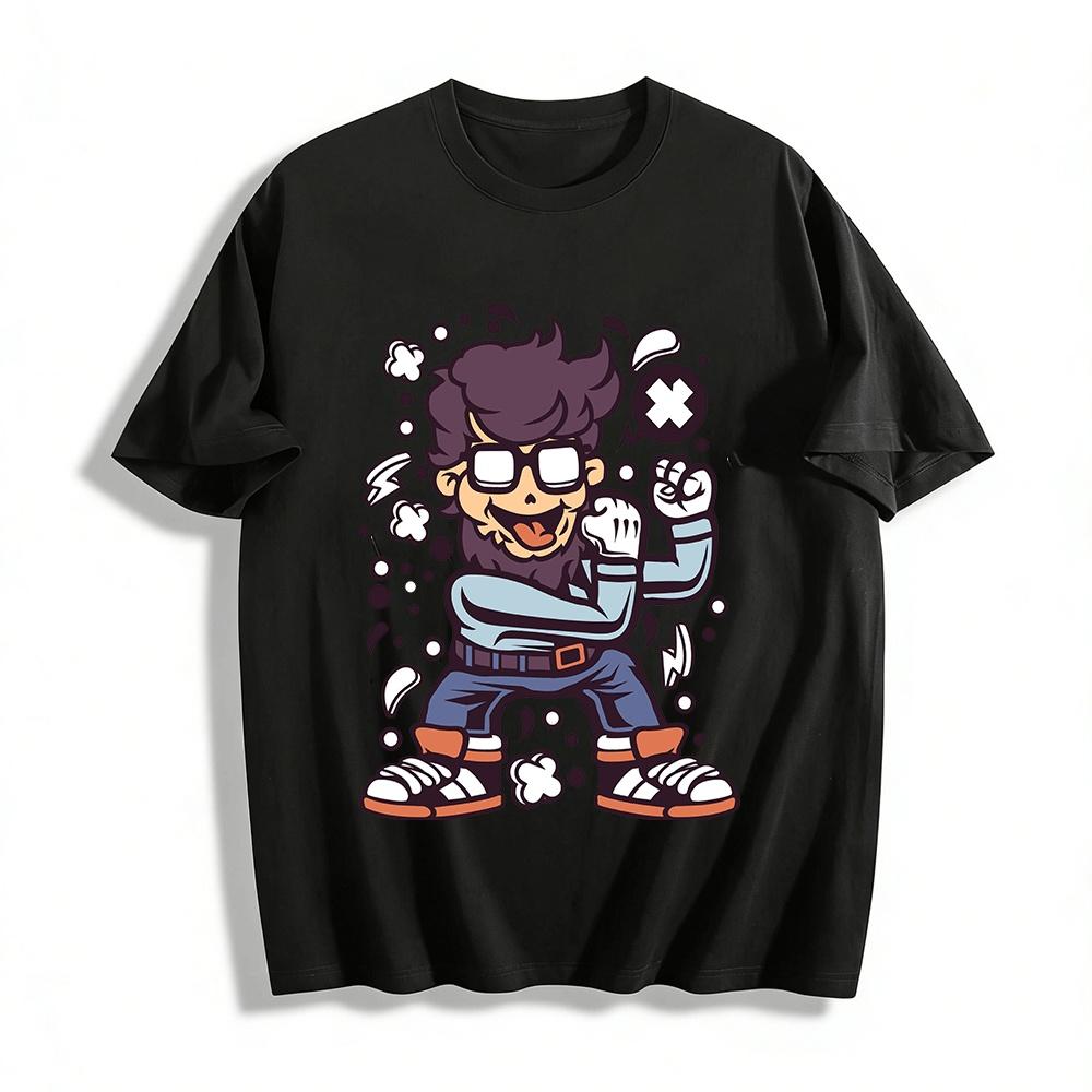 

Excited Glasses Cartoon Character Print Casual Top Pure cotton T-shirt XXS