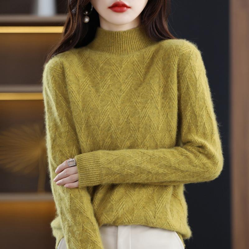 Autumn and winter new semi-turtleneck thickened sweater for women's loose and versatile long-sleeved knitted bottoming shirt with top for women