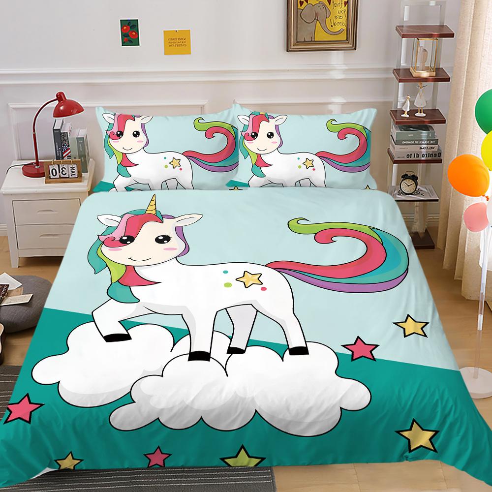 Home Bed Cover 3D Unicorn Themed Print Homes Bedding Quilt Cover Textiles Polyester Pillowcase Bedclothes