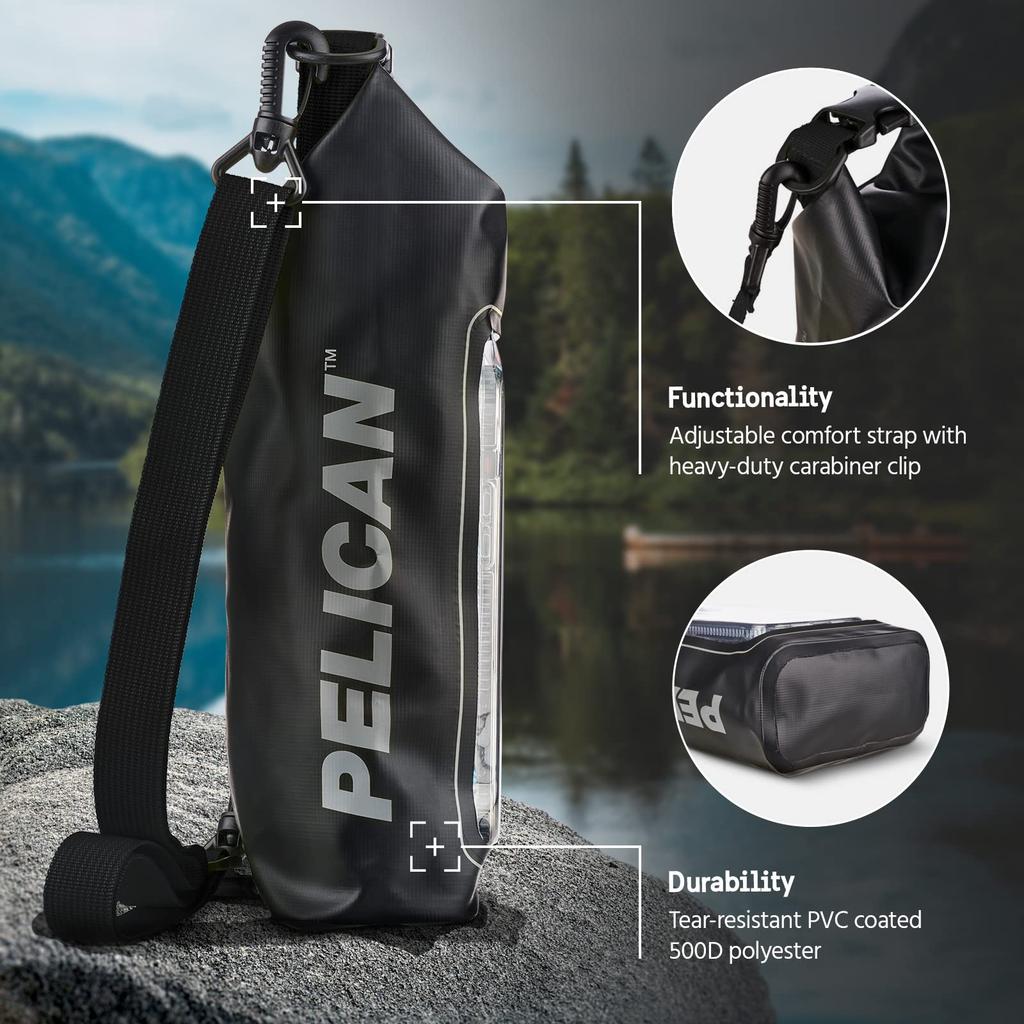 Pelican Marine Phone Dry Bag 2 Liters Stealth Black IP68 Waterproof Smartphone Touchscreen Detachable Shoulder Strap Water-Resistant - - (PP048994) -