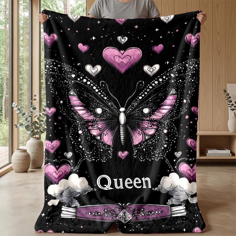 Purple Butterflies and Roses Theme Blanket Lightweight Warm Flannel Blanket Decorative Throw Blanket for Home Decoration