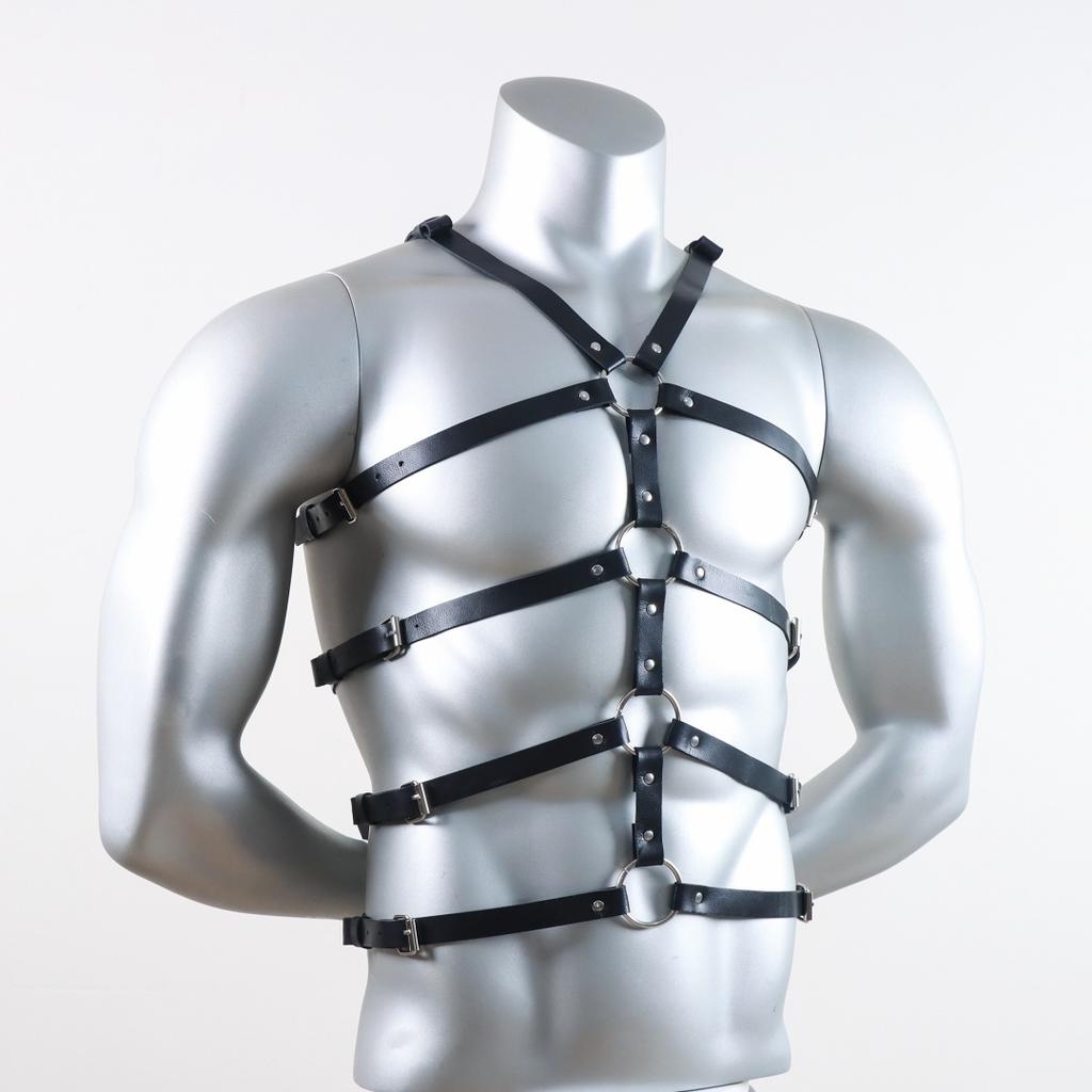 Belt Harness Men Lingerie Gothic Punk Exotic Tanks Leather Arm Caged Body Chest Muscle Harness Costume Belt with Metal O Rings