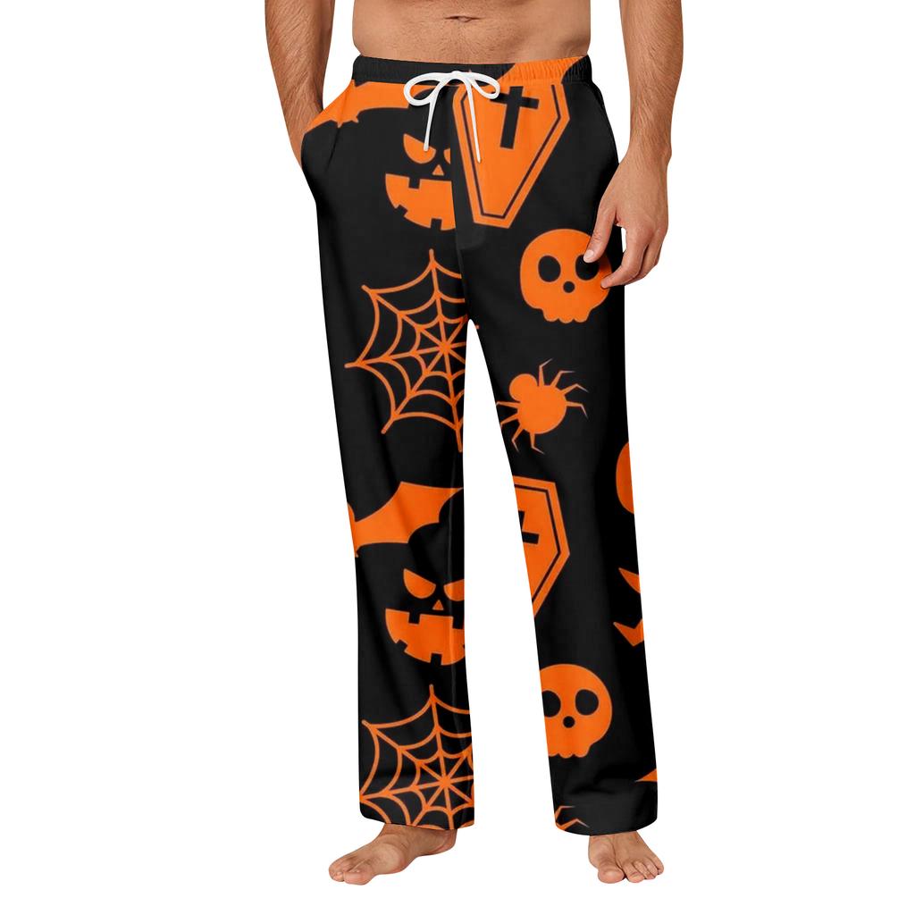 Men's Halloween Print Pocket Straight Casual Pants Home Pajama Pants