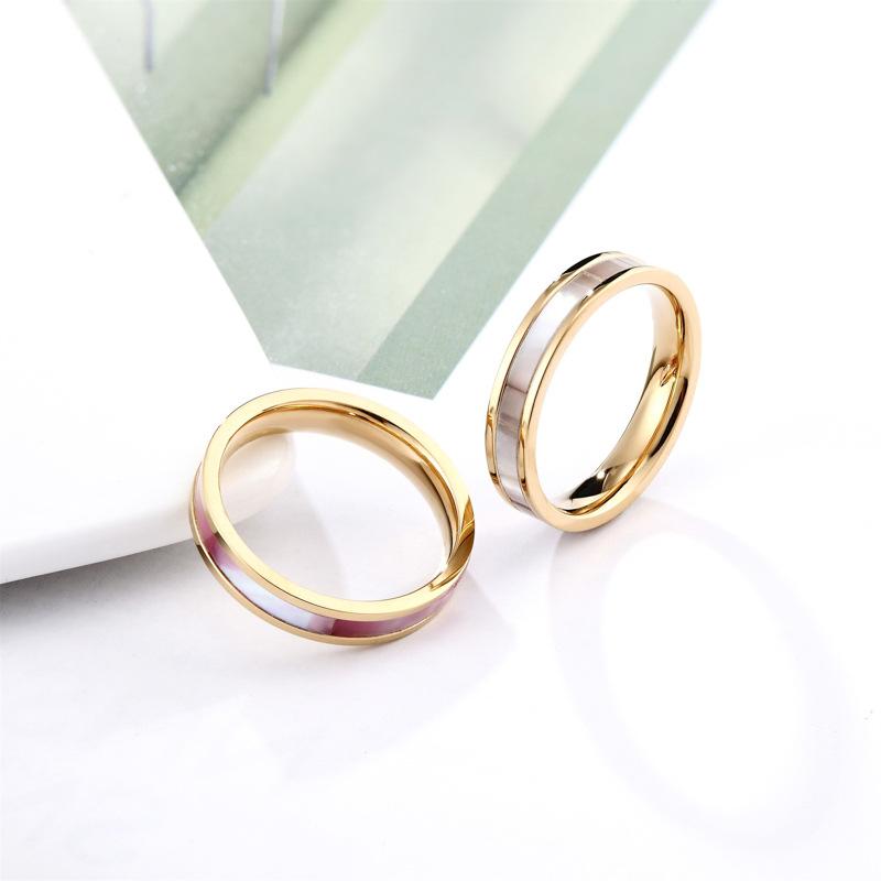 Titanium Steel White Shell Powder Shell Ring Ins Simple Ring Women's Fashion