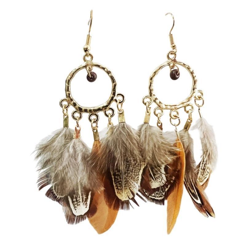 Handmade Bohemian Feather Earrings User Friendly Materials Lightweight Drop Ear Hooks Jewelry Gift