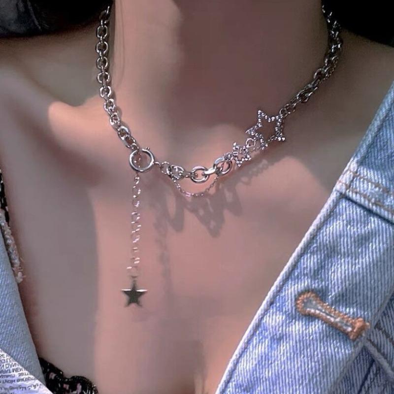 Y2K Star Zircon Pendant Necklace for Women Luxury Sweet Cool Girl Punk Heart Clavicle Chain  2023 New Fashion Zircon Party Gift