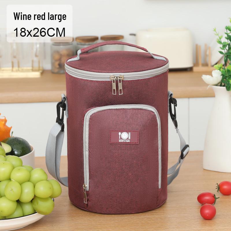 Round Insulated Oxford Cloth Lunch Bag - Aluminum Foil Lined Handbag for Students & Office Workers