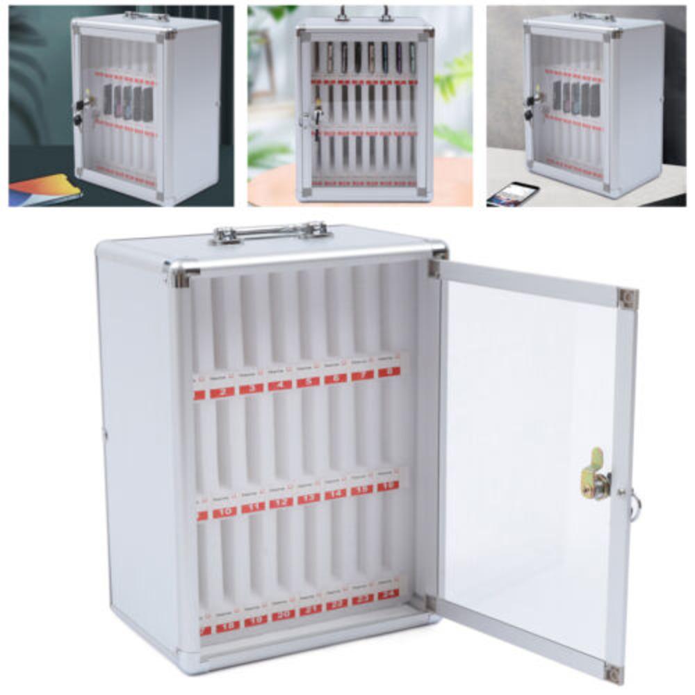 Bymaocar 24 Compartimentos Liga de Alumínio Telefone Celular com Fechadura 7 Alça de Transporte Caixa Armário de Armazenamento de Telefones Celulares Montado na Parede e de Mesa