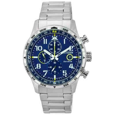 Pilot Stainless Steel Blue Dial Chronograph Eco-Drive CA0790-83L 100M Herrklocka