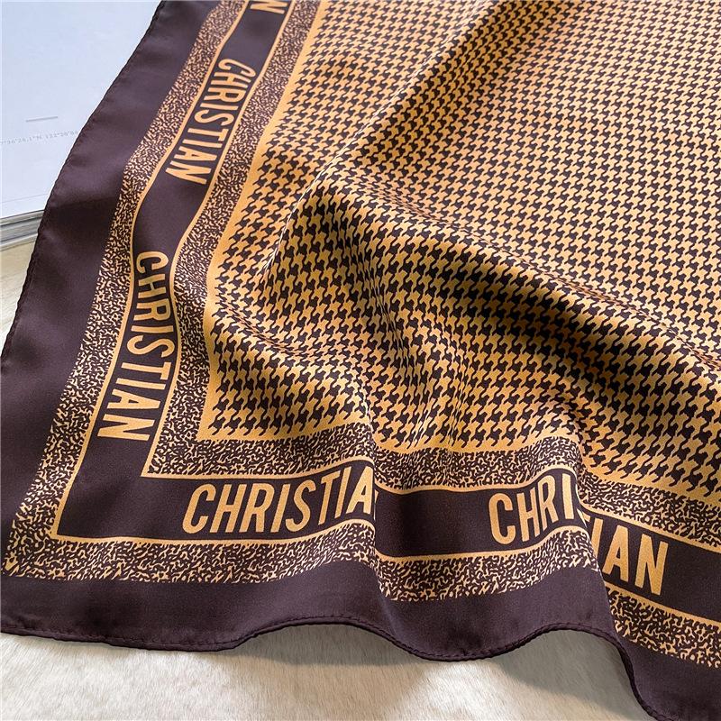Houndstooth Letter Print Scarf Faux Silk Shawl Bandana Simple Chic Decorative Wrap Fashion Accessory For Women Square Scarves