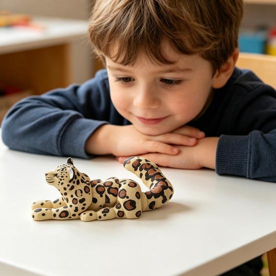 3D Printed Snow Leopard Figurine Figure Stress Relief Movable Joints Leopard Wild Animal Fidget Toy Home