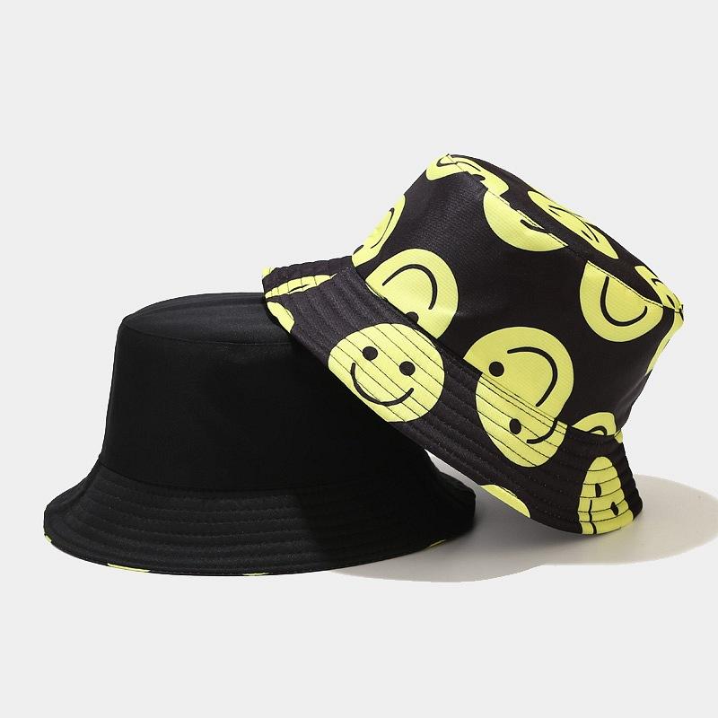 Cool Hat Women's Korean Style Cute Smiley Face Reversible Sun Hat Fisherman's Hat Trendy Unisex Outdoor Casual Sun Protection Bucket Hat 56-58Cm