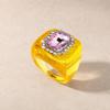 See-Through Resin Fashion Ring with Bold Square Profile, Raised Faceted Centerpiece and Accent Border for Outfit Styling