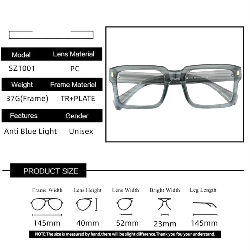 Retro Blue Light Blocking Glasses Male Female Square Thick Glasses Frame  Acetate High Quality European Style Glasses Sz1001