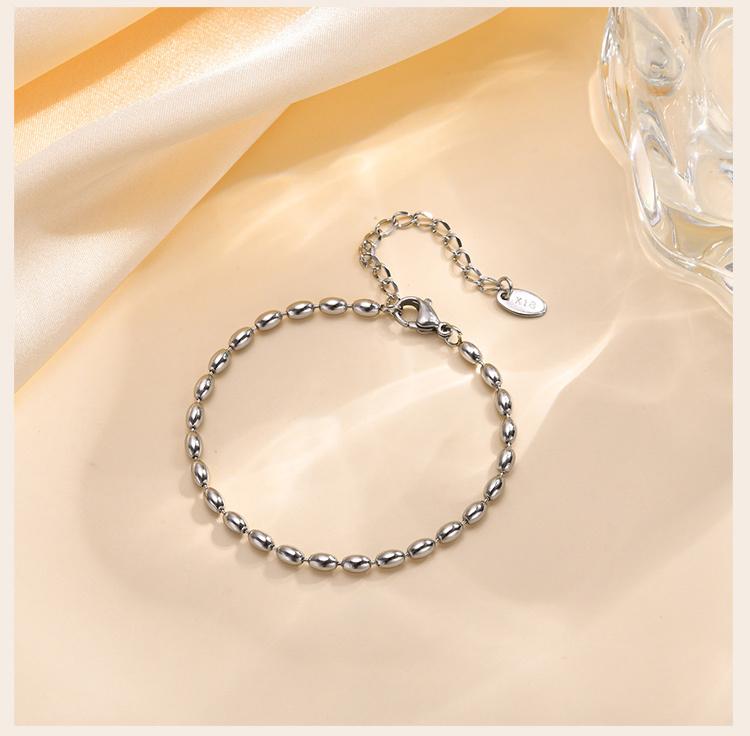 2mm-5mm Oval Beaded Bracelet Stackable,18k Gold Plated Stainless Steel Chain Bangle for Women