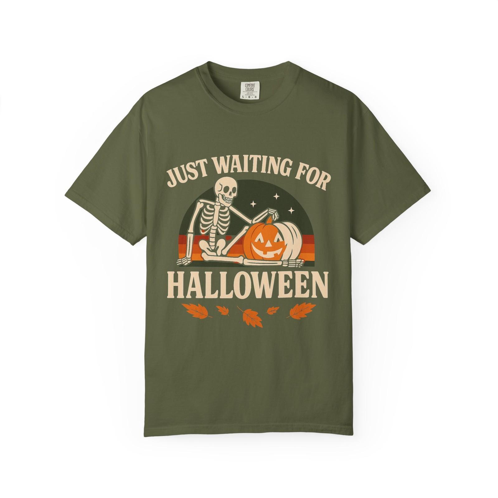Funny Skeleton Unisex Tee Just Waiting for Halloween Spooky Fall Graphic Shirt S разноцветный