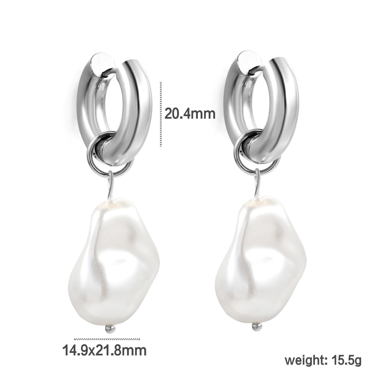 Unique Design Fashionable Stainless Steel Jewelry Irregular White Imitation Pearl Non-fading Earrings for Women and Girls