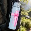 1PC Pink Gift Bow Love Text Art Print 750ml Color Plastic Sports Water Bottle Leakproof Flip Straw Lid Suitable for Sports Office Home Use