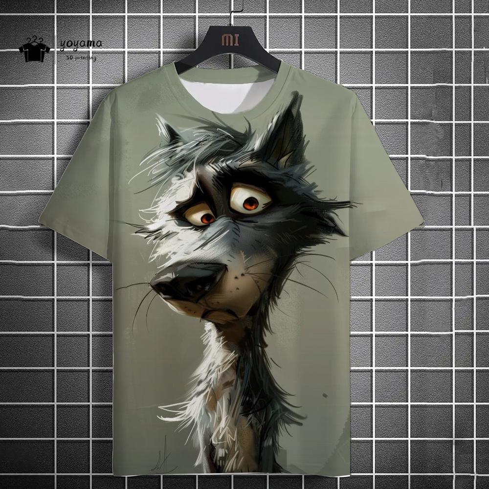 Fun Men's T-Shirt 3D Wolf Printed Short Sleeve T-Shirt Street Fashion Tops Hip Hop O Neck T-Shirt Summer Men's Casual Clothing