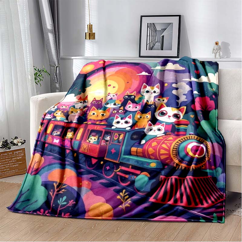 Cute Fox In Starry Mountain Night Fleece Blanket, Warm Throw Blanket for Living Room, Office, Game Pad, Gift Idea