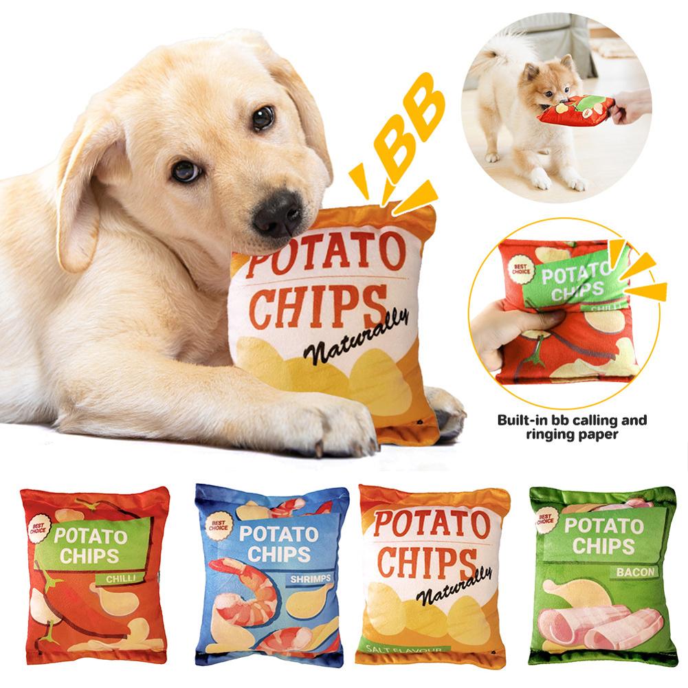 Pet Plush Potato Chips Squeak Toy For Dogs Cats Bite-resistant Chewing Toys Pet Supplies For Relieve Boredom