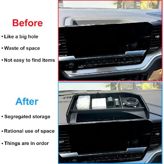 Center Console Dashboard Organizer for -2024 2025 Chevy Silverado/GMC Sierra 1500 Accessories and 24-25 Silverado/Sierra 2500HD/3500HD, Dash Storage