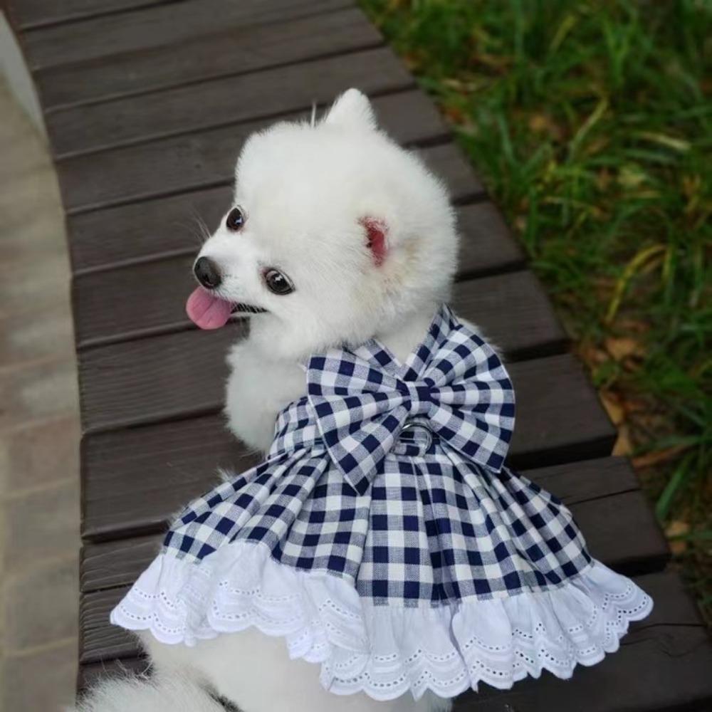 Pet JK plaid skirt chest strap leash walking dog cat vest clothes teddy magic fighting supplies