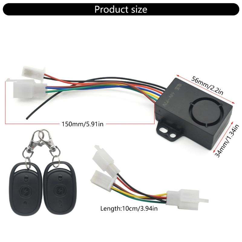 Electric Bike/Tricycle Wireless Remote Control Security Alarm 48V-72V Waterproof Universal Anti-Theft Alarm System 120db