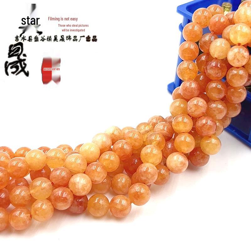Golden Sun Orange Natural Stone Round Beads for DIY Ancient Style Hairpins, Trendy Earrings, and Tassel Accessories