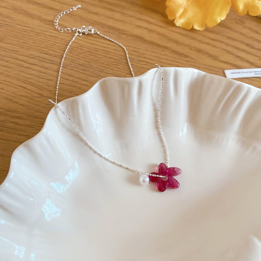 Colorful Flower Beaded Pearl Necklace Summer New Stylish Clavicle Chain Jewelry