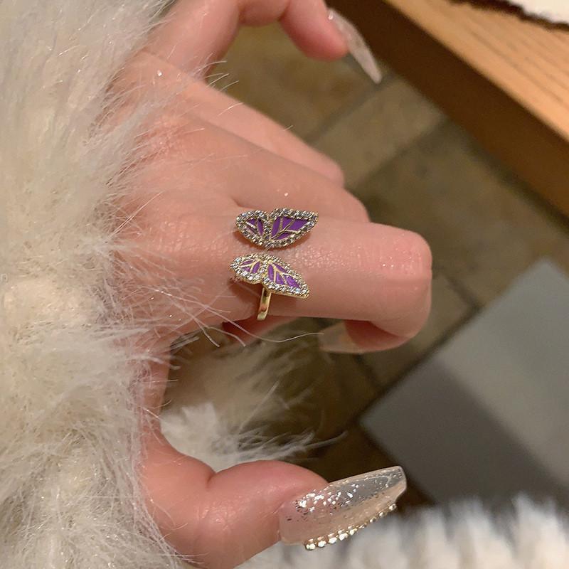 Geometric Chic Butterfly Ring For Women Fashionable Open Design Shell And Pearl Style