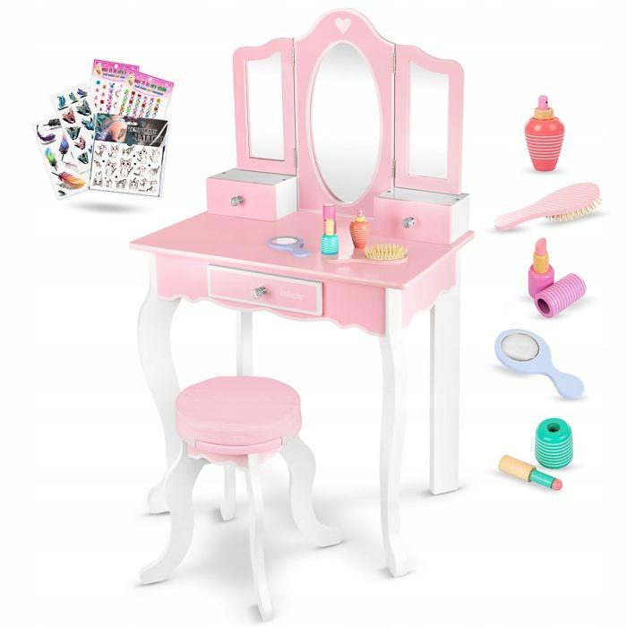 Kinderplay Green coiffeuse en bois pour enfant 105,5 cm avec tabouret, miroirs plexi, stickers et tatouages (GS3300)