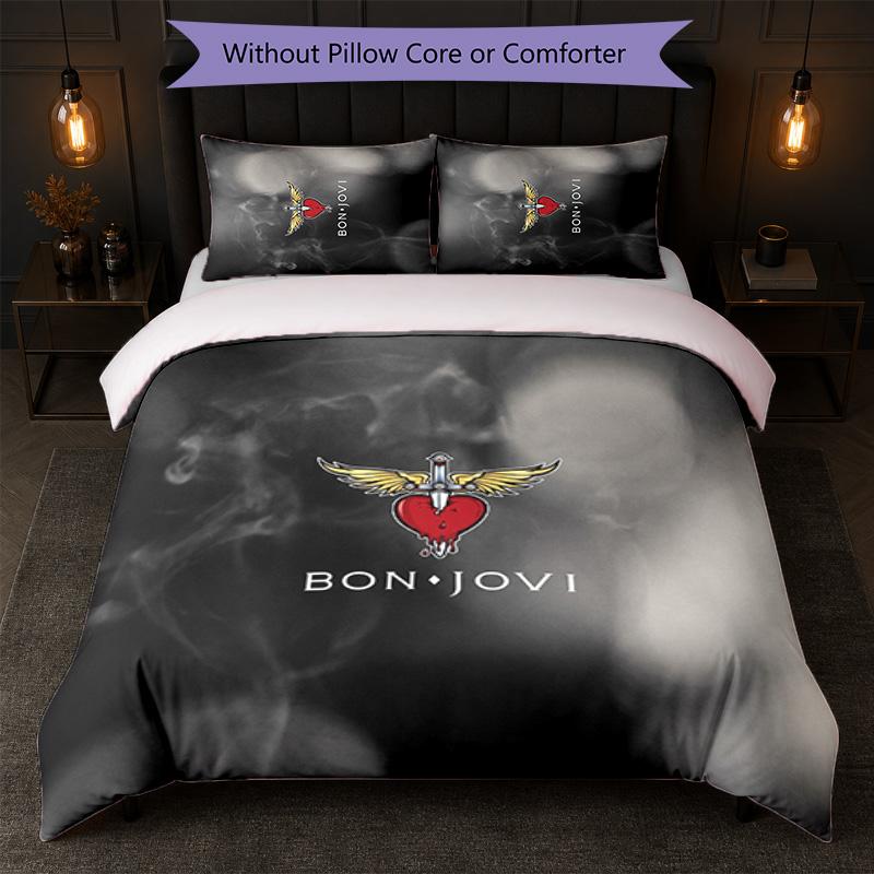 Set Biancheria da Letto 3 Pezzi Stampa Bon Jovi Copripiumino con Due Federe Biancheria da Letto Morbida per Camera da Letto Domestica