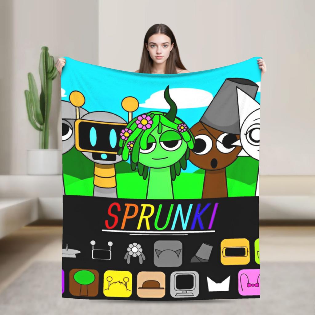 Sprunki Spiel-Flanelldecke, originelle Kuscheldecke für Zuhause, Hotel, Sofa, 125 x 100 cm, flauschig, dünn, Steppdecke