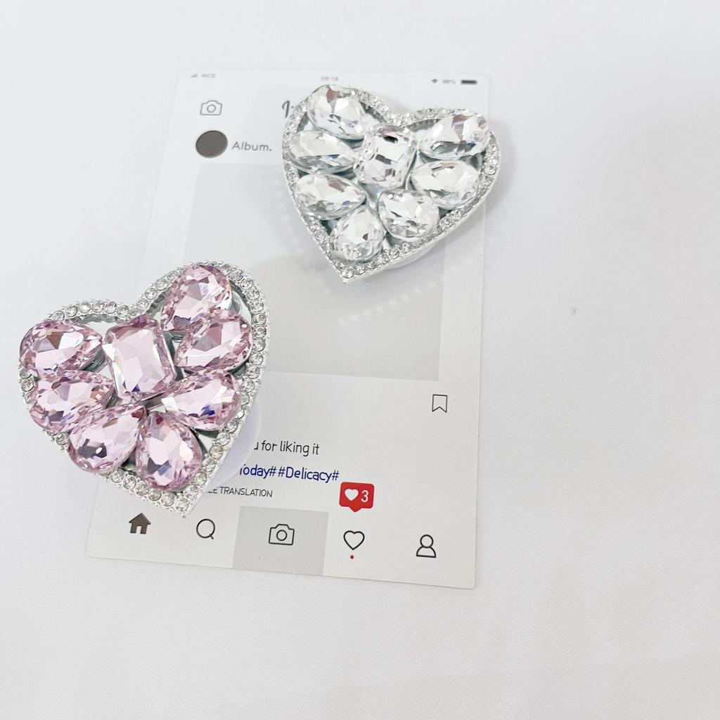 Korean Luxury Rhinestone Love Mobile Phone Stand: Portable, Retractable, Crystal Accessory Universal Fit