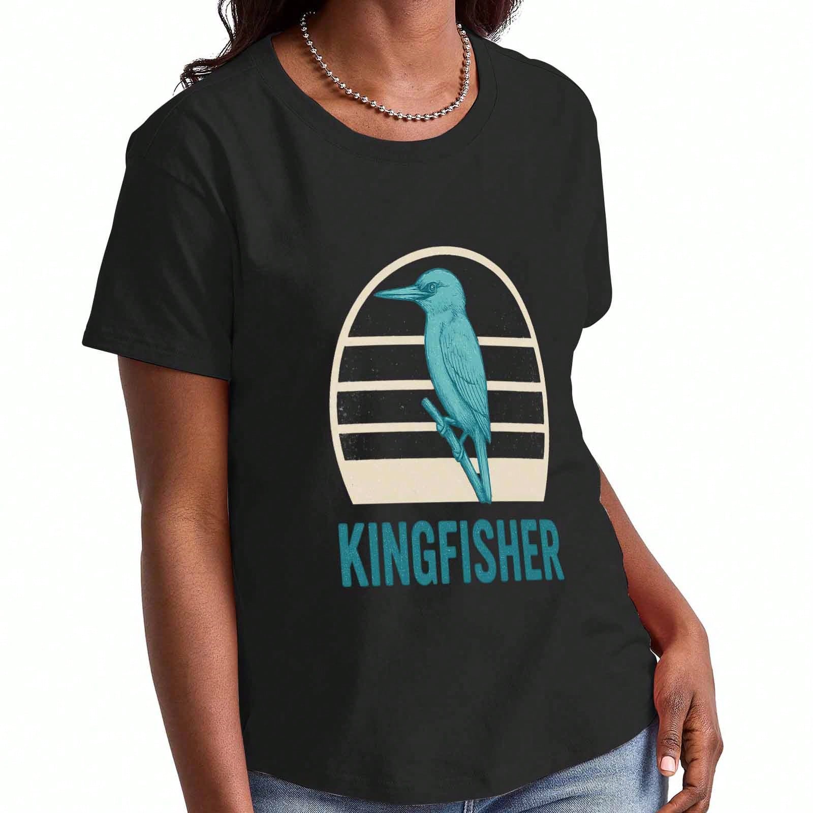 Kingfisher Bird Wounisex s Cotton T Shirt, Premium Cotton Print, Durable, Leisure And Fashionable. Vivid Kingfisher Graphic Tee, Comfortable Fit, Long S разноцветный