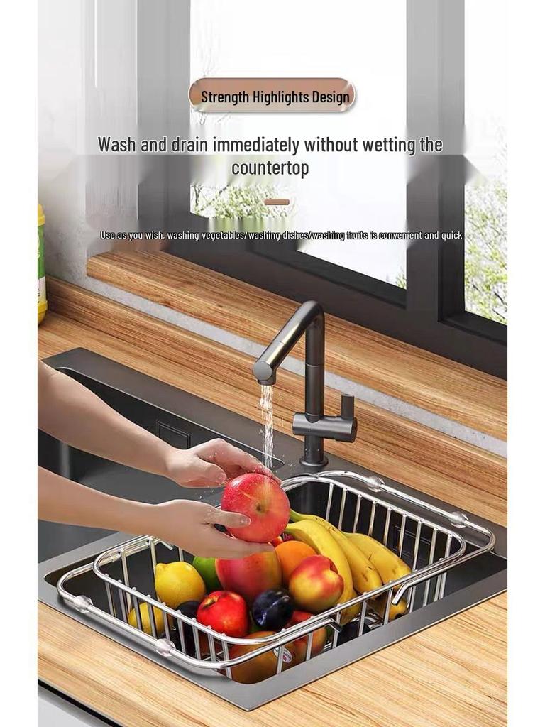 Stainless Steel Telescopic Dish Drying Rack and Sink Vegetable Washer
