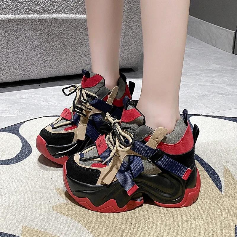 Fashion Women Chunky Sneakers New 2024 Autumn High Platform Dad Shoes Women Casual Trainer Sneakers Thick Sole Vulcanize Shoes 9.5CM