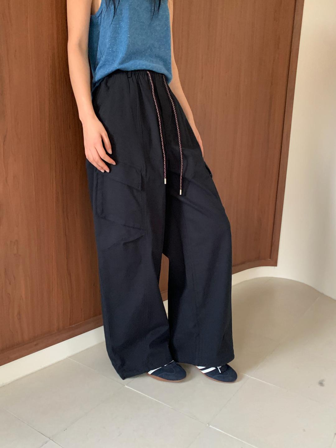 

2026 Spring Women s Elastic Waist Drawstring Cargo Harem Pants - Loose Fit, Casual Style, Solid Colors Medium темно-синий