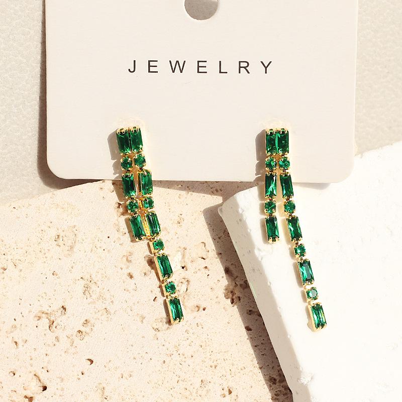 Emerald Zircon Gold-Plated Jewelry Set: Full Diamond Necklace, Earrings & Bracelet