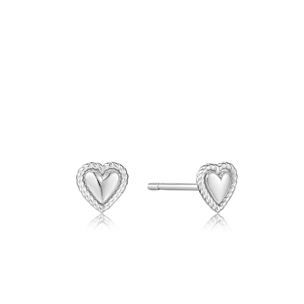 Rope Bezel Heart Motif Stud Earrings 925 Silver E036-02H